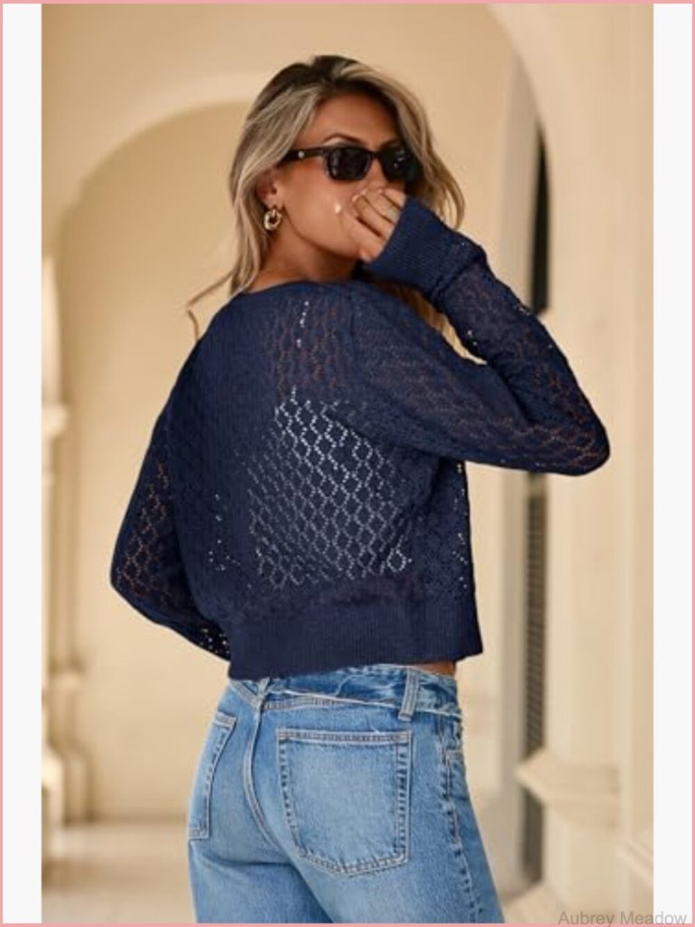 Crochet Cardigan Tie Front Shrug Long Sleeve Knit Cropped Top Boho - Picture 3 of 7